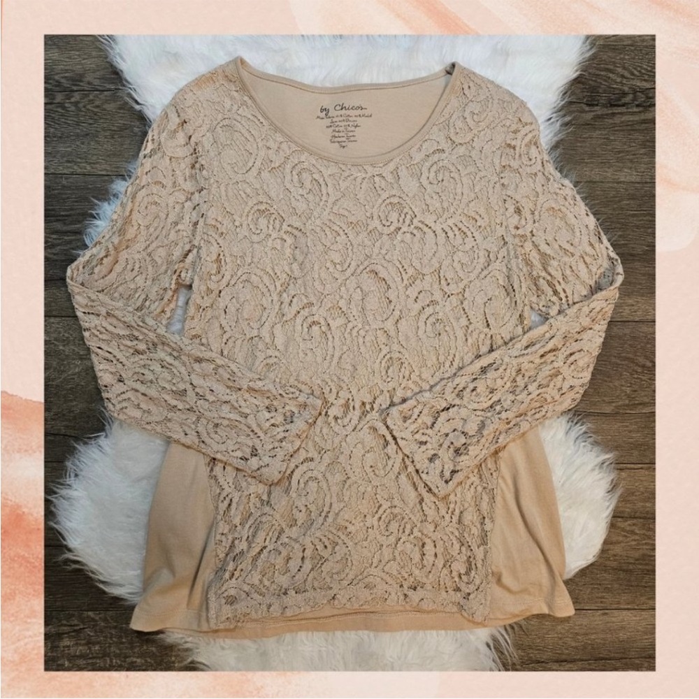 Chico's Beige Lace Long Sleeve Top